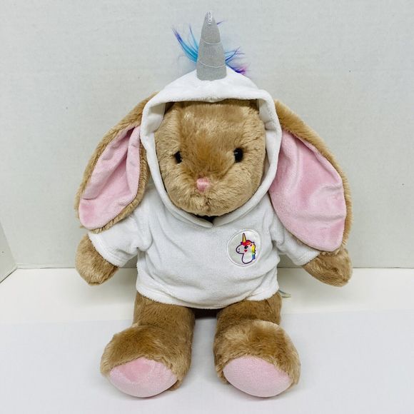 Build A Bear Bunny Rabbit Brown W/Pink Accents & Unicorn Hooded Top 15 inches - Picture 1 of 13
